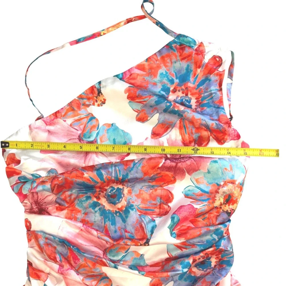 Hello Molly Elianna One Shoulder Satin Maxi Dress Floral 1 Shoulder Ruched S NWT - Picture 7 of 11